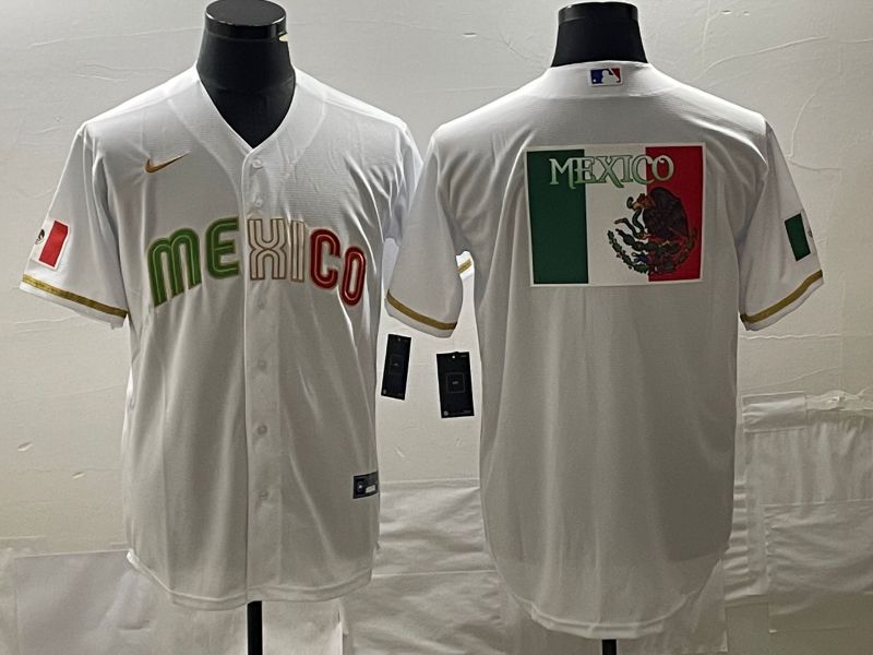 Men 2023 World Cub Mexico Blank White gold Nike MLB Jersey4->more jerseys->MLB Jersey